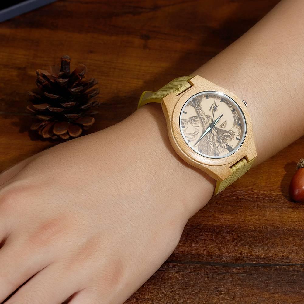Herrenuhr Aus Bambus Mit Gravur, Fotouhr Aus Holz, 45 Mm -