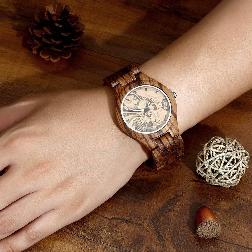 Personalisierte Herrenuhr Aus Holz Mit Gravur Und Foto, Holzarmband, 45 Mm -