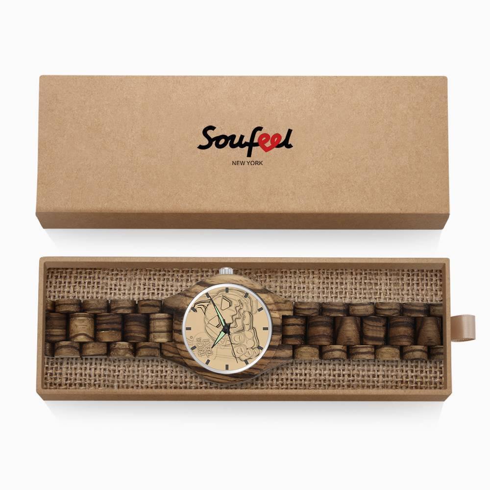 Personalisierte Herrenuhr Aus Holz Mit Gravur Und Foto, Holzarmband, 45 Mm -