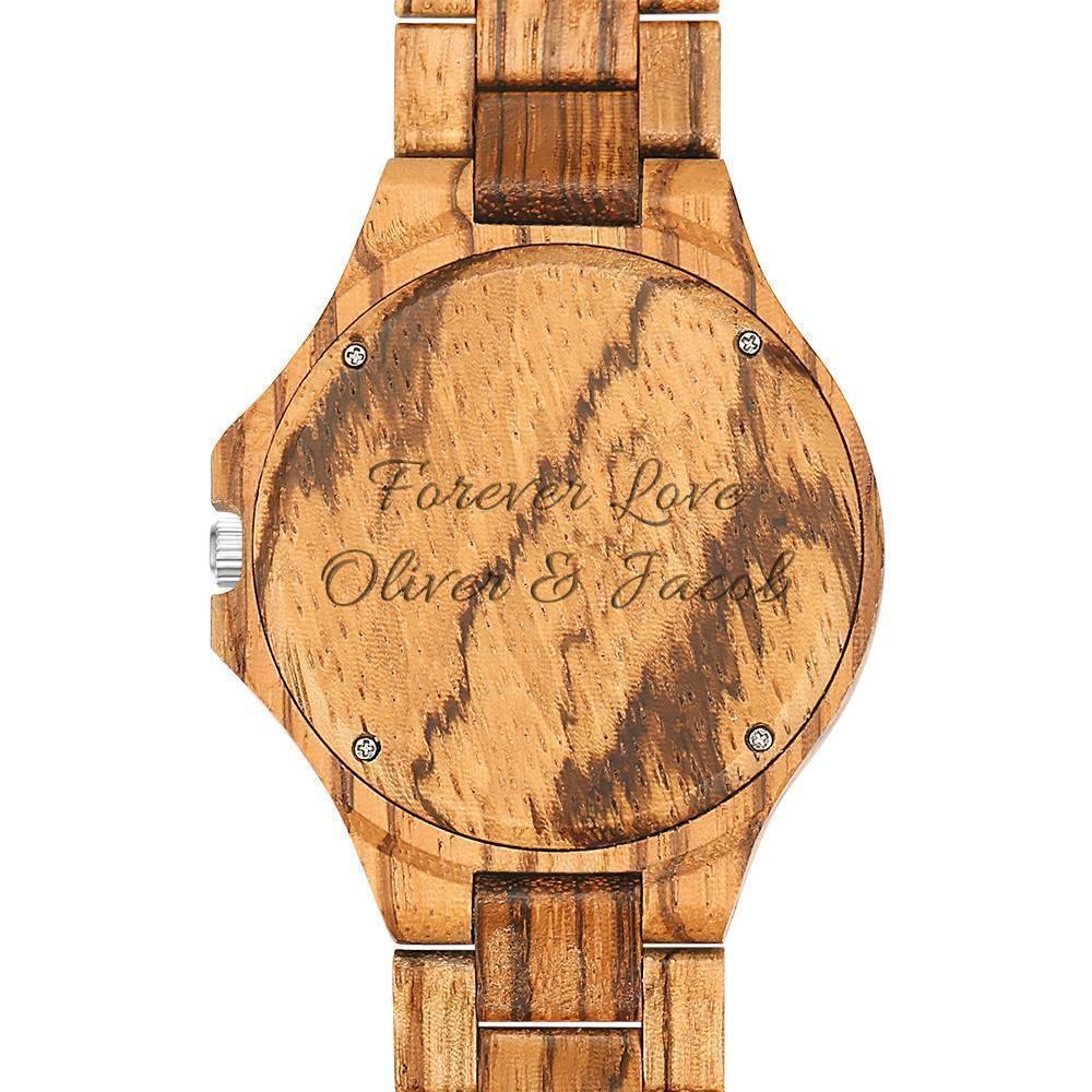 Personalisierte Herrenuhr Aus Holz Mit Fotogravur Und Holzarmband, 45 Mm -