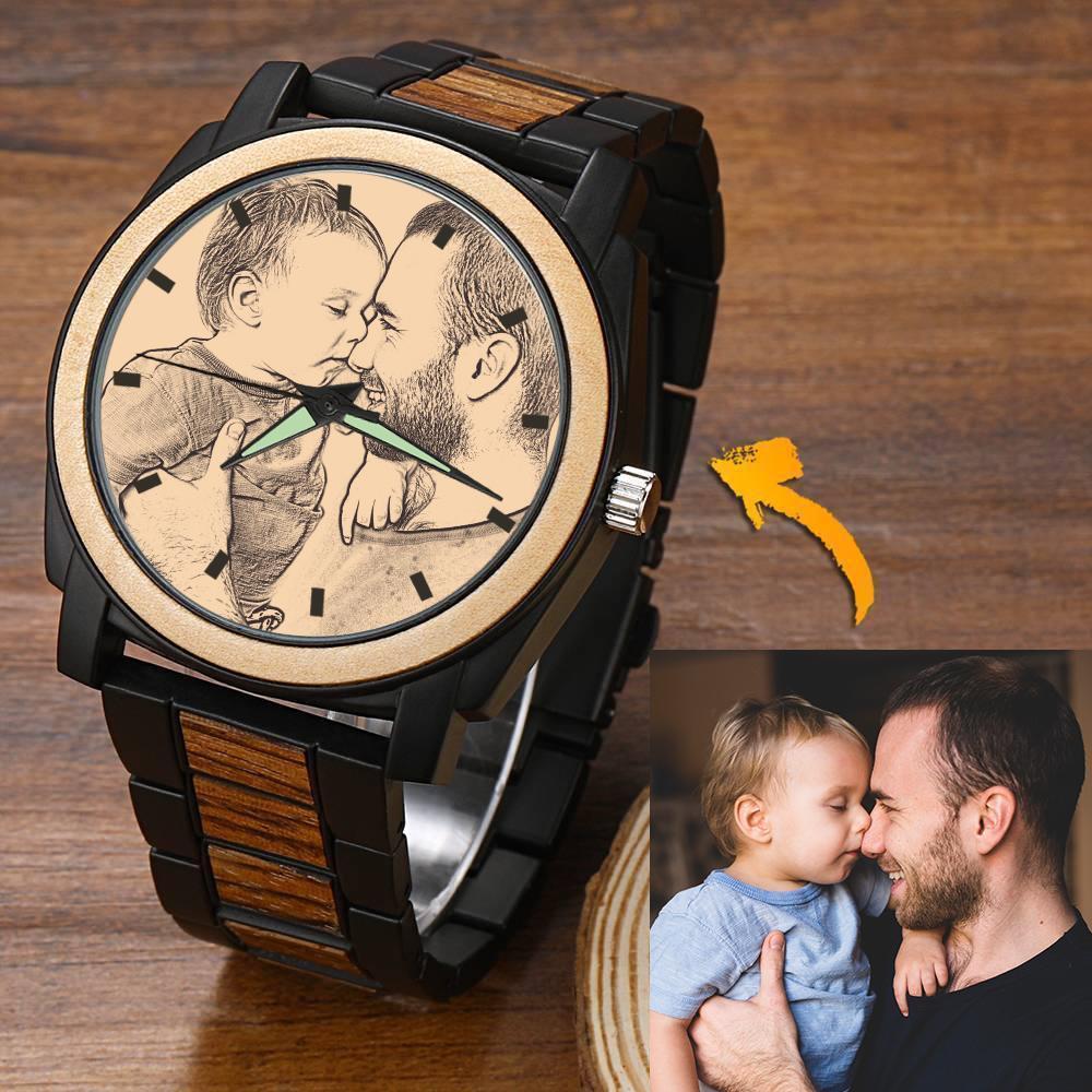 Personalisierte Gravierte Holzfotouhren Gravierte Uhrengeschenke Für Papa -