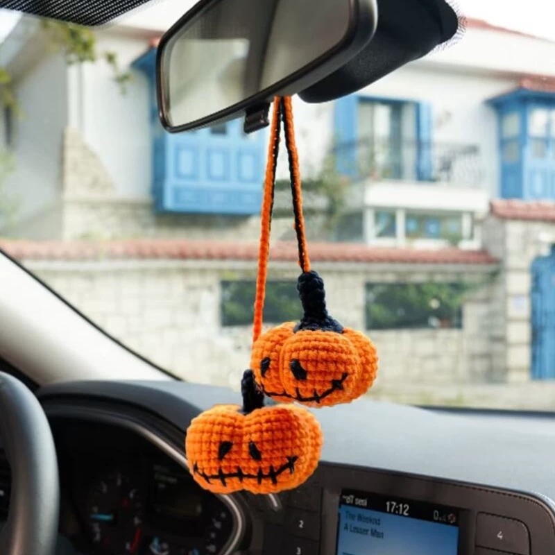 Gehäkelter Fledermaus-autoanhänger: Halloween-rückspiegel-dekoration - 