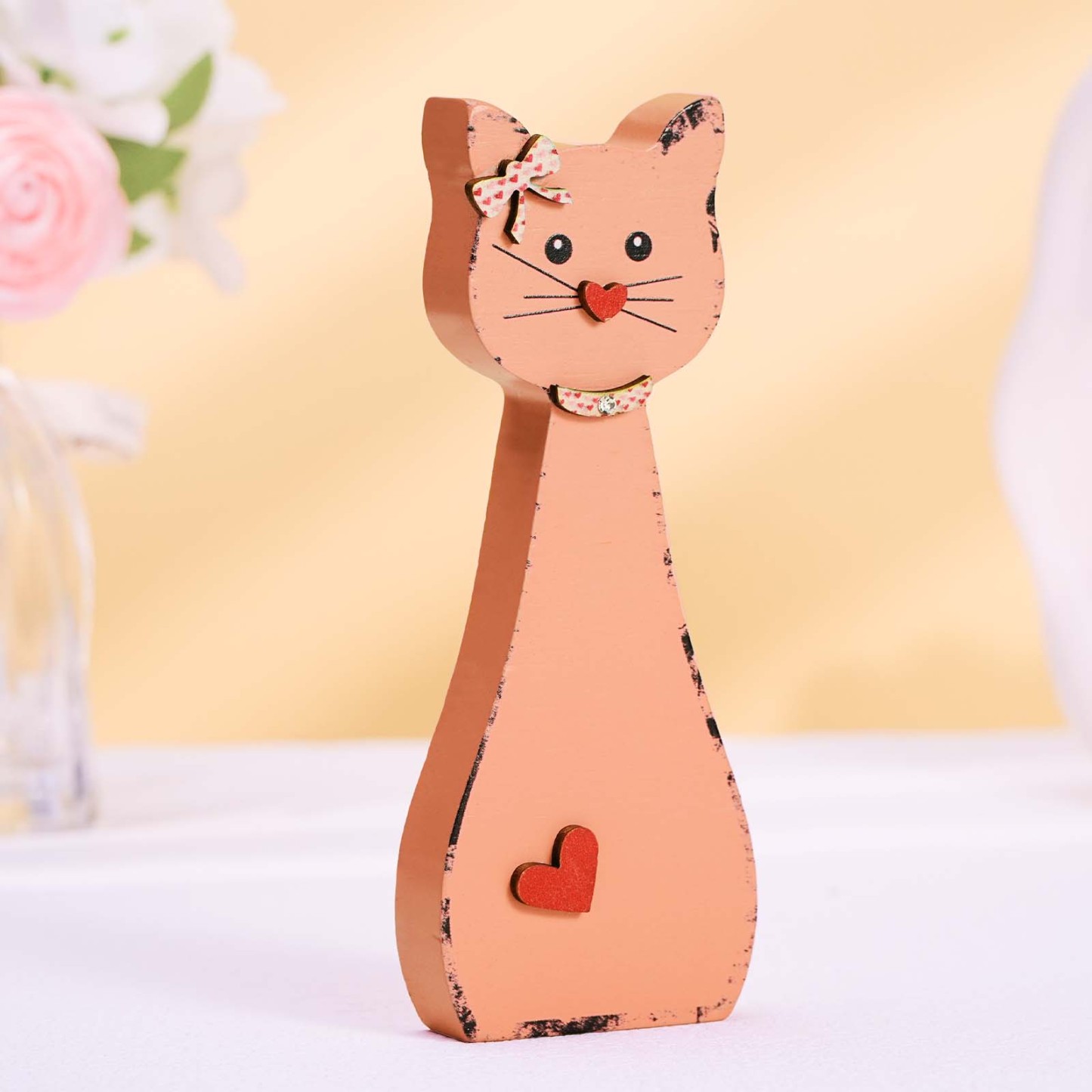 Holzpaar-katze, Heimdekoration, Große, Dünne Katzenfiguren, Valentinstagsgeschenk Für Paare - FotoPortemonnaie