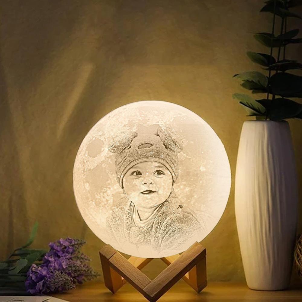 Foto Gravur 3D Druck Mond Lampe | Berühren Sie 2 Farben | Baby-Geschenk