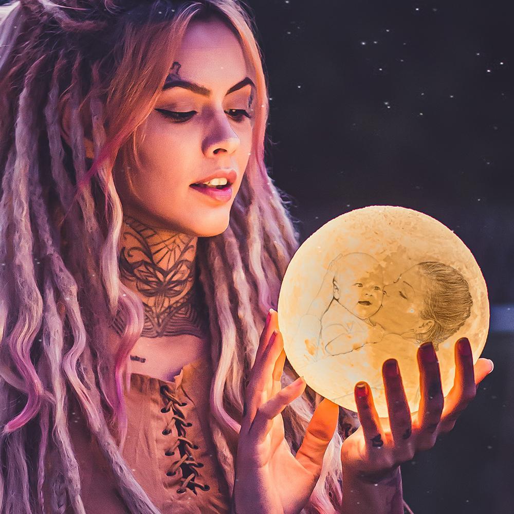 Foto Gravur 3D Druck Mond Lampe | Berühren Sie 2 Farben | Mamas Geschenk