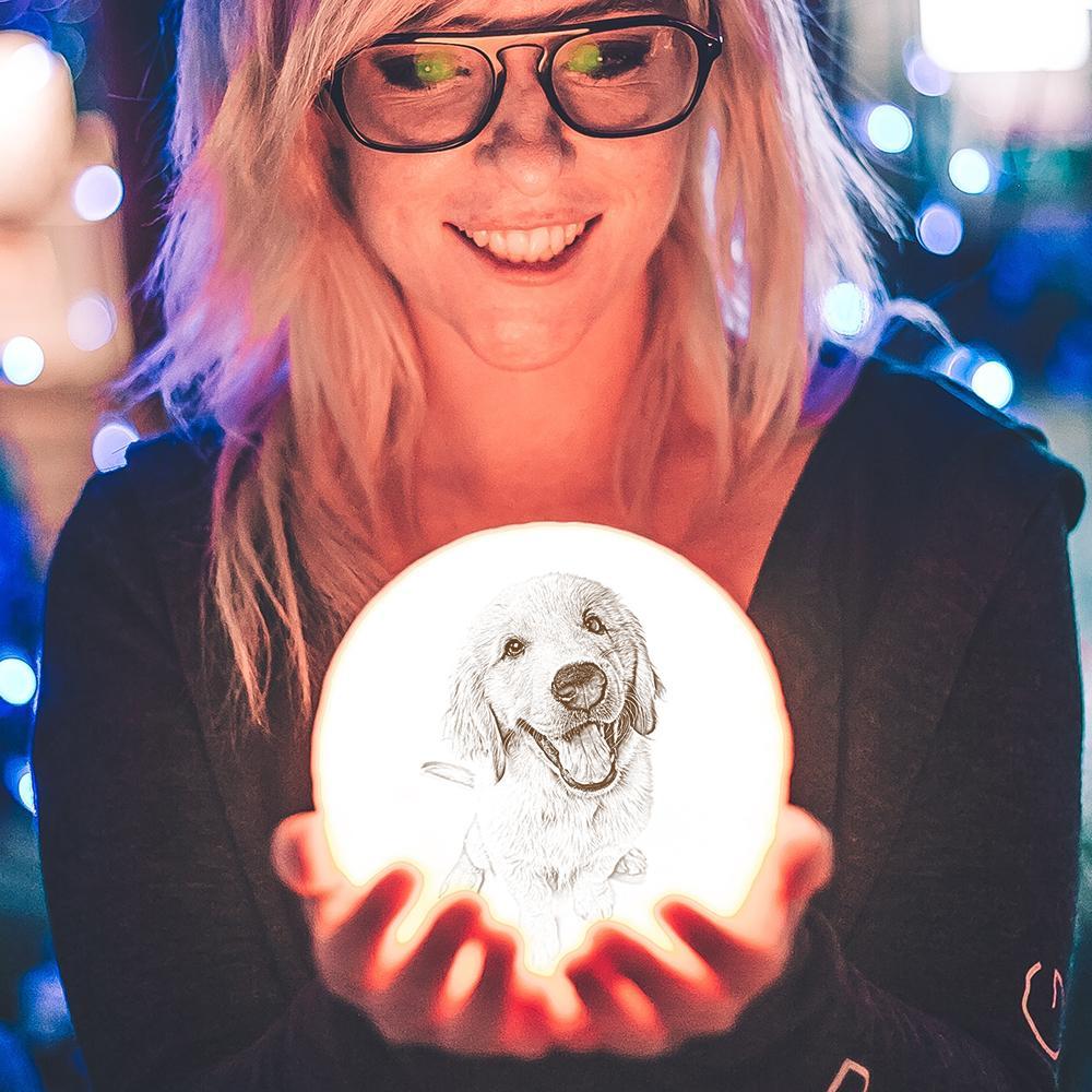Foto Gravur 3D Druck Mond Lampe | Berühren Sie 2 Farben | Schönes Haustier