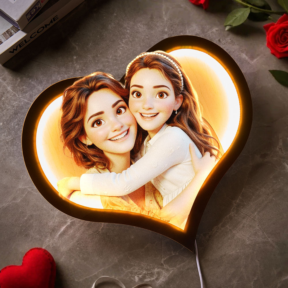 Geschenke Für Mutter Personalisierte Herz Foto Cartoon Portrait Rahmen Lampe Mit Led - 