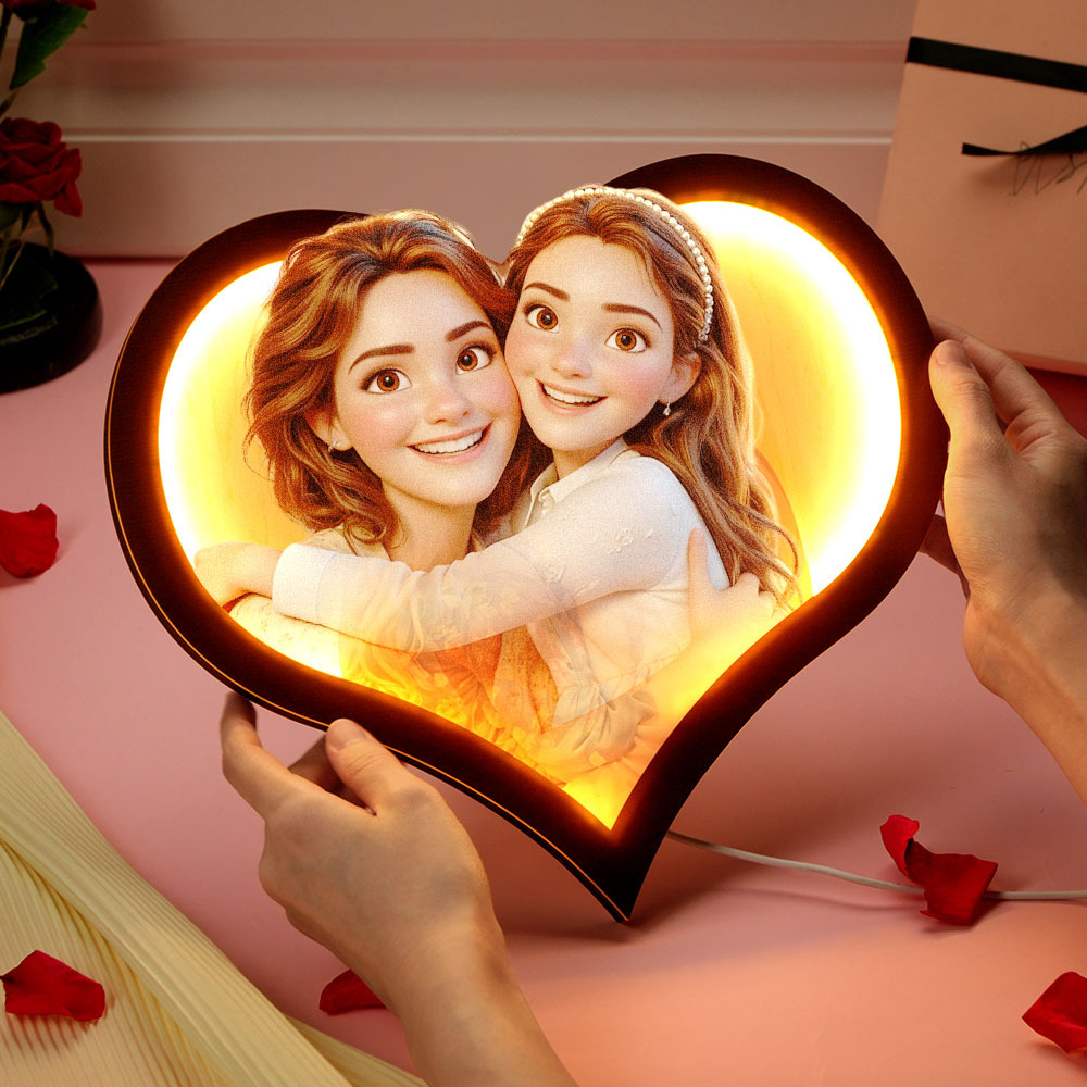 Geschenke Für Mutter Personalisierte Herz Foto Cartoon Portrait Rahmen Lampe Mit Led - 