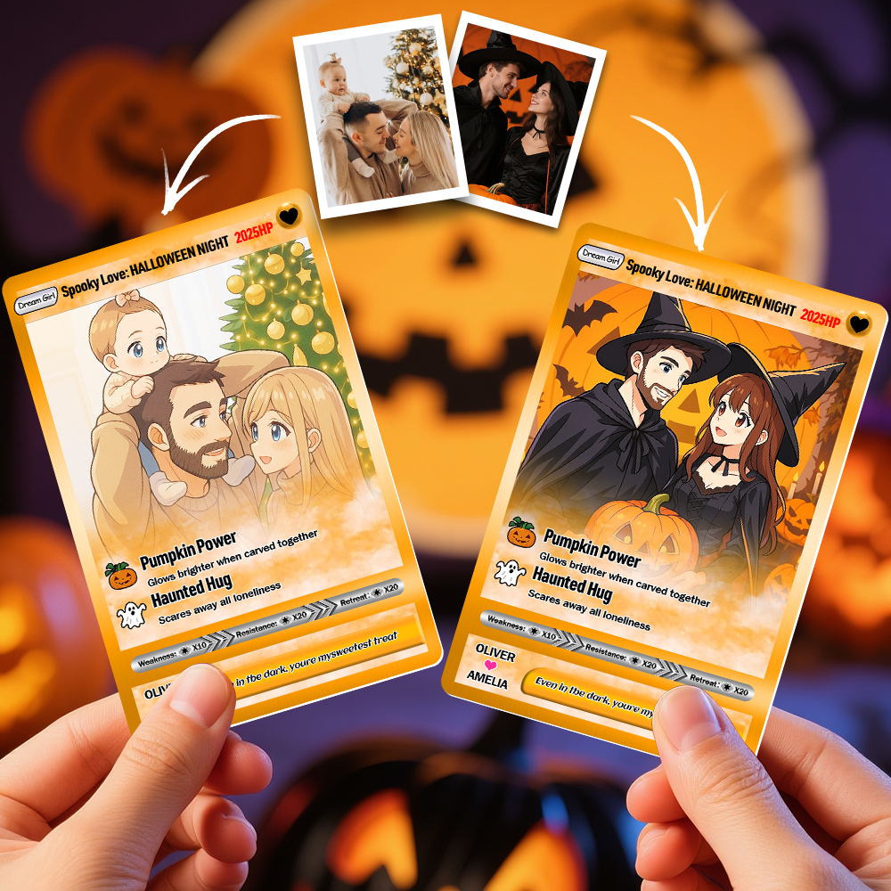 Personalisierte Halloween- Und Weihnachtskarte Für Paare – Personalisierte Cartoon-sammelkarte Mit Foto Und Namen, Einzigartiges Weihnachtsgeschenk Für Sie Und Ihn - 