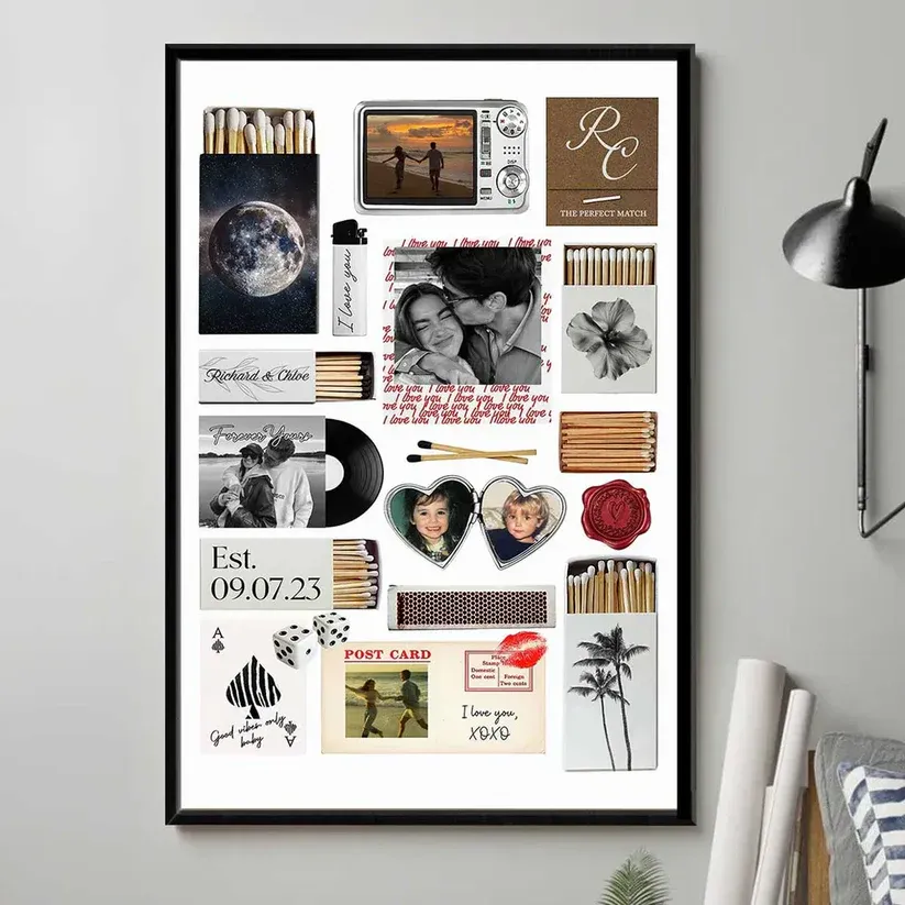 Individuell Gestaltete Romantische Liebescollage Aus Streichholzschachteln Für Paare – Personalisiertes Poster – Sentimentales Geschenk Für Ihn, Für Sie - 