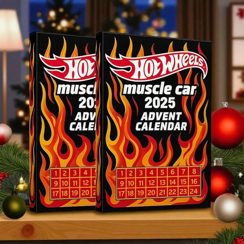 Hot-rod-adventskalender 2025: 24 Tage Mit Klassischen Muscle-car-acryl-ornamenten - 