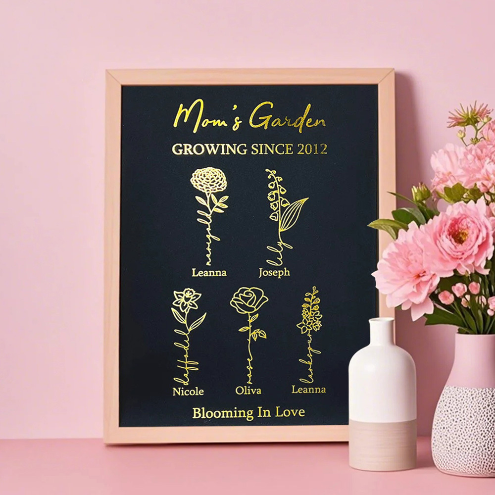 Geschenke Für Mama Personalisierter Geburtsblumenrahmen Aus Goldener Folie - 