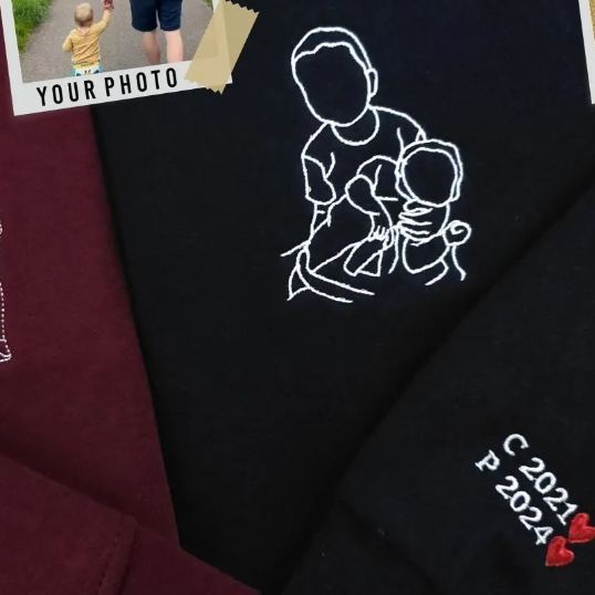Personalisiertes Sweatshirt Mit Farbenfroher Stickerei Und Einem Porträt Eines Paares/vaters/mama – Eine Geschenkidee Zum Vatertag