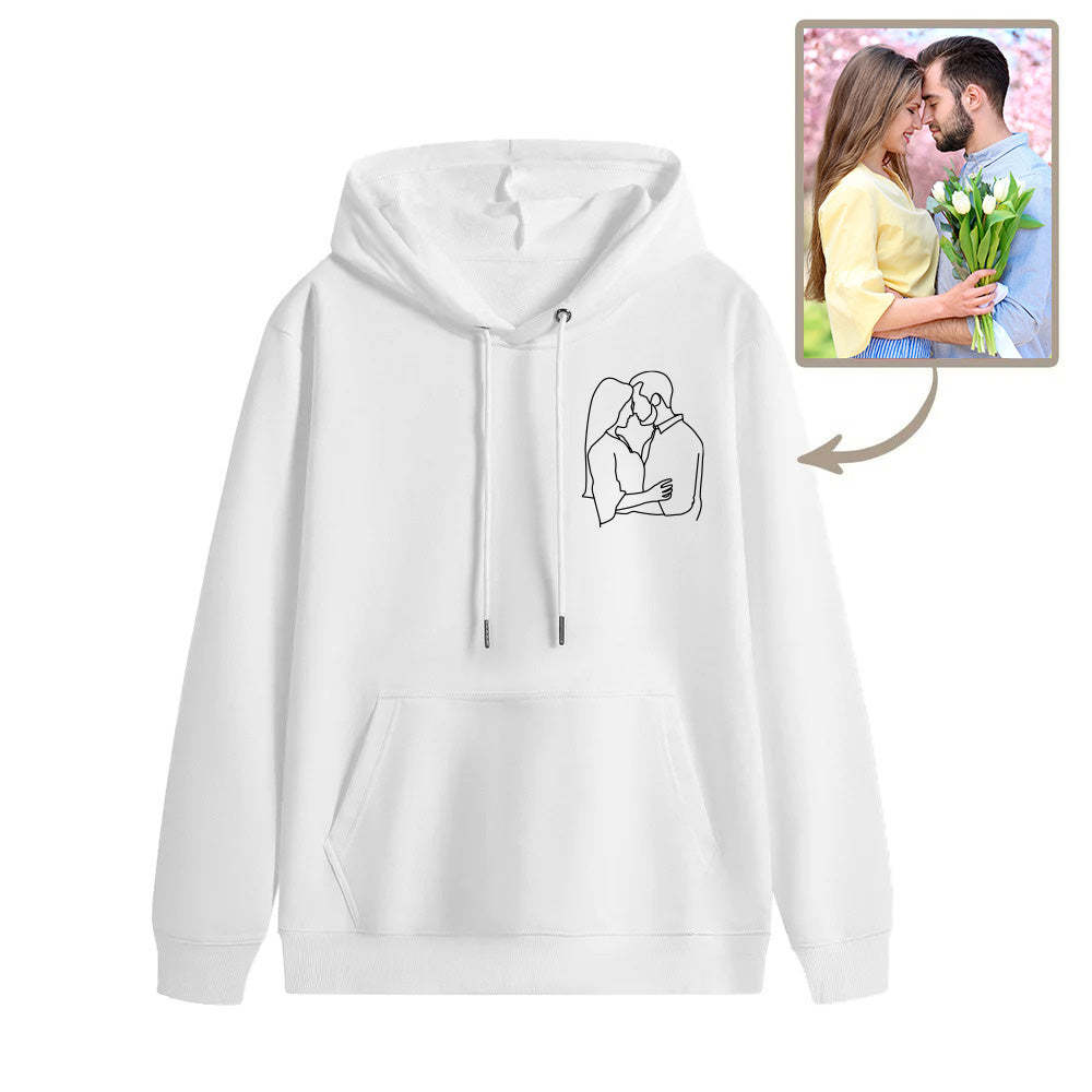 Individuell Besticktes Taschenporträt Nach Fotoumriss, Personalisierter Foto-paar-hoodie, Geschenk Für Den Freund - 