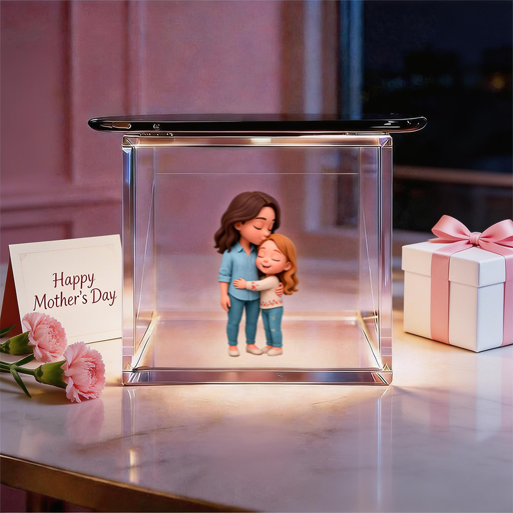 3d-cartoon-doppelpersonen-lumina-boxen-hologramm-video | Muttertagsgeschenk: Hochtransparentes Holografisches Materialbild - 