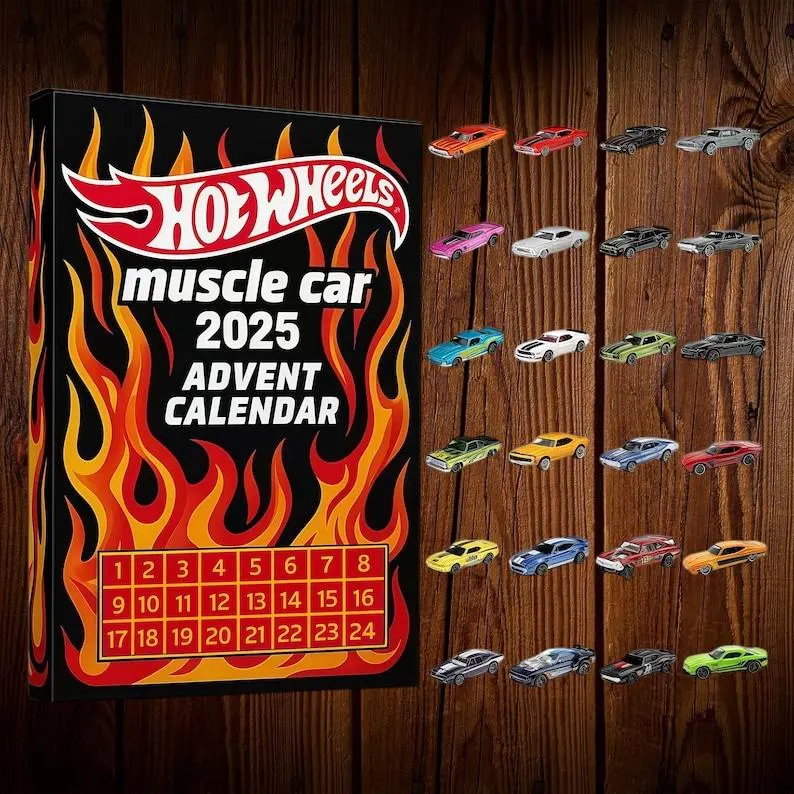 Hot-rod-adventskalender 2025: 24 Tage Mit Klassischen Muscle-car-acryl-ornamenten - 