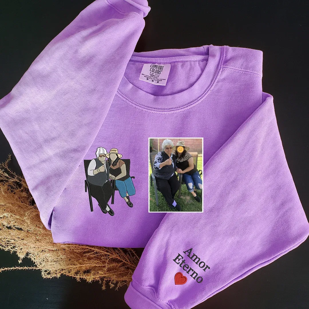 Individuell Besticktes Sweatshirt In Farbe – Porträt Eines Paares/vaters/mama – Familiengeschenk - 
