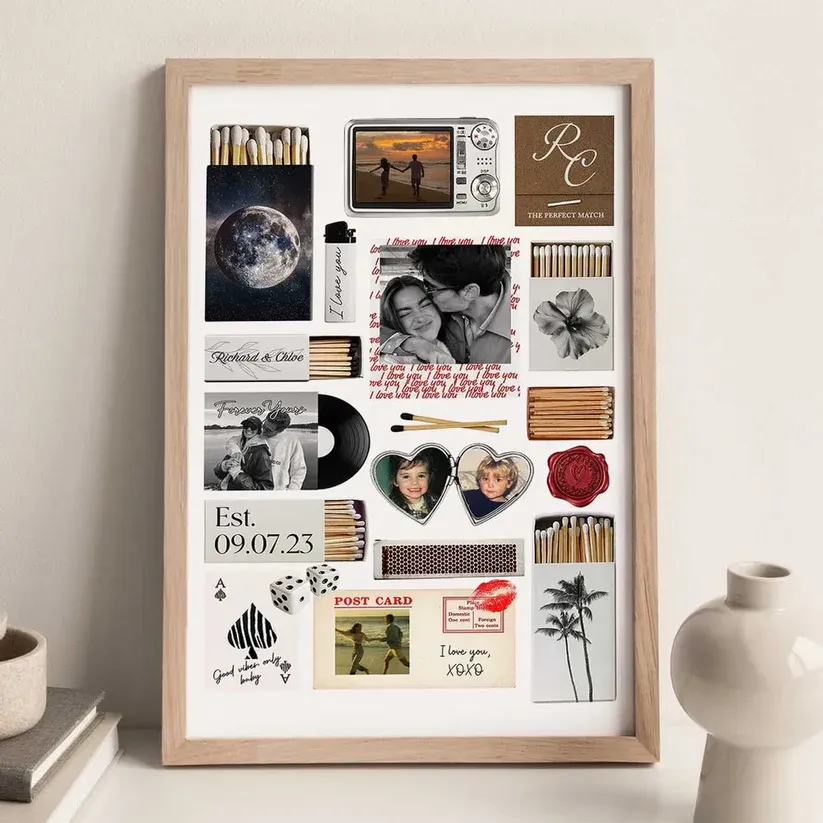 Individuell Gestaltete Romantische Liebescollage Aus Streichholzschachteln Für Paare – Personalisiertes Poster – Sentimentales Geschenk Für Ihn, Für Sie - 