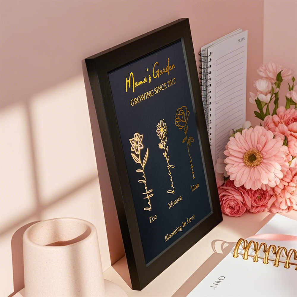 Geschenke Für Mama Personalisierter Geburtsblumenrahmen Aus Goldener Folie - 