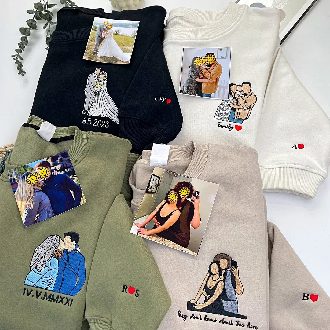 Individuell Besticktes Sweatshirt In Farbe – Porträt Eines Paares/vaters/mama – Familiengeschenk - 