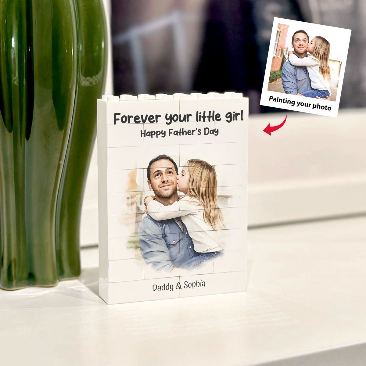 Personalisierter Fotobaustein – Für Immer Deine Kleine Tochter – Geschenk Für Papa – Baustein – Vatertagsgeschenk - 