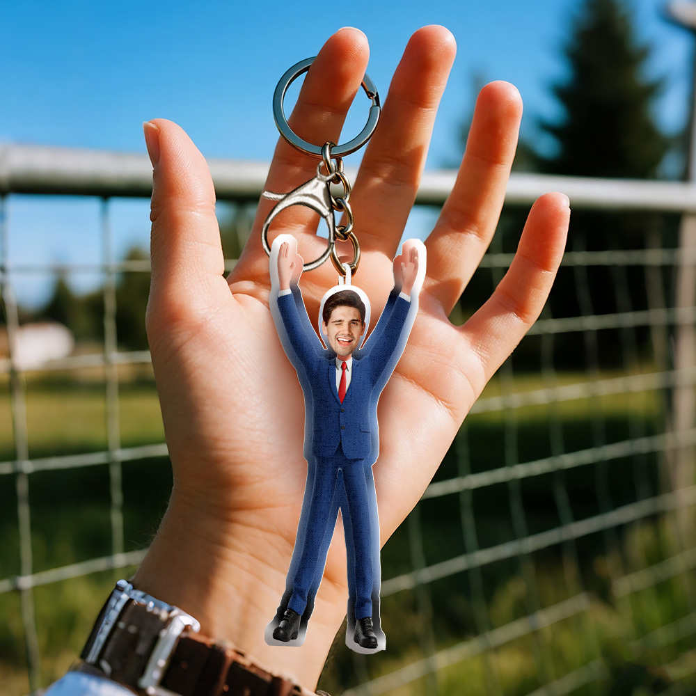 Personalized Christmas Muscle Doll Keychain Custom Face Funny Wire Skeleton Puppet Holiday Gift - 