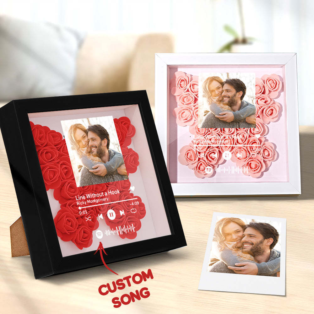 Mother's Day Gift Custom Scannable Spotify Code Photo Music Flower Shadow Box Personalized Flower Shadowbox Frame Gift For Mom - CustomPhotoWallet
