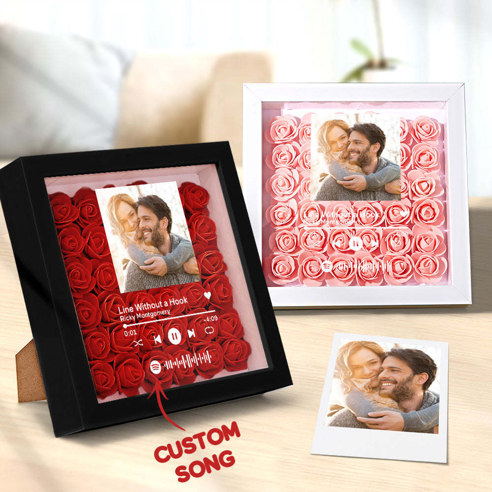 Mother's Day Gift Custom Scannable Spotify Code Photo Music Flower Shadow Box Personalized Flower Shadowbox Frame Gift For Mom - CustomPhotoWallet
