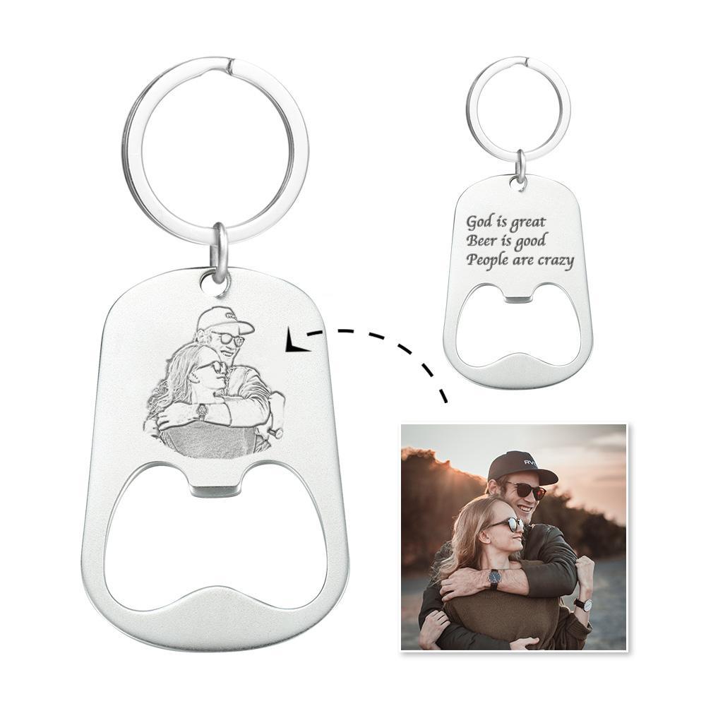 Father's Day Gift Custom Photo Engraved Keychain | Oktoberfest Beer Bottle Opener