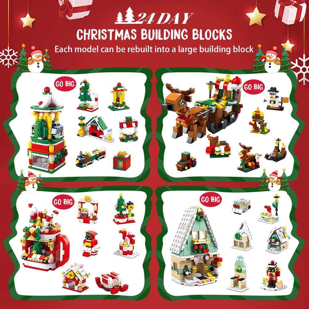 Christmas Sleigh Brick Figures Blind Box  Christmas Brick Figures  Surprise Blind Box  24 Calendar Countdown Gift Box - 