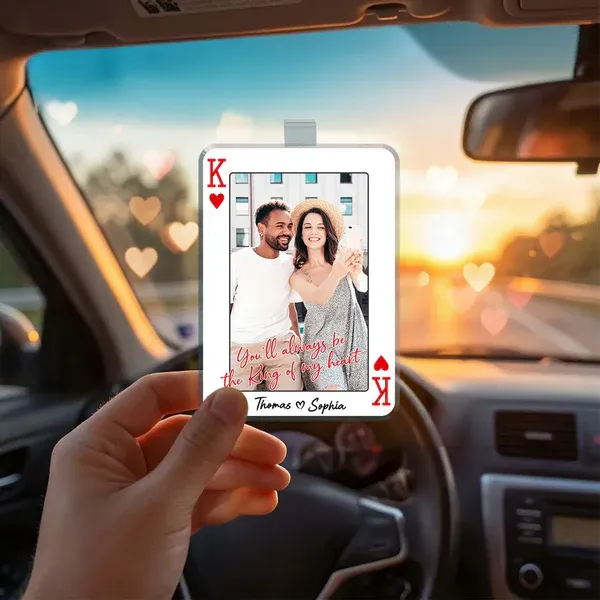 King/Queen Of My Heart Couple Custom Photo - Personalized Acrylic Car Visor - Valentine's Day Gift, Anniversary Gift For Him, For Her - 