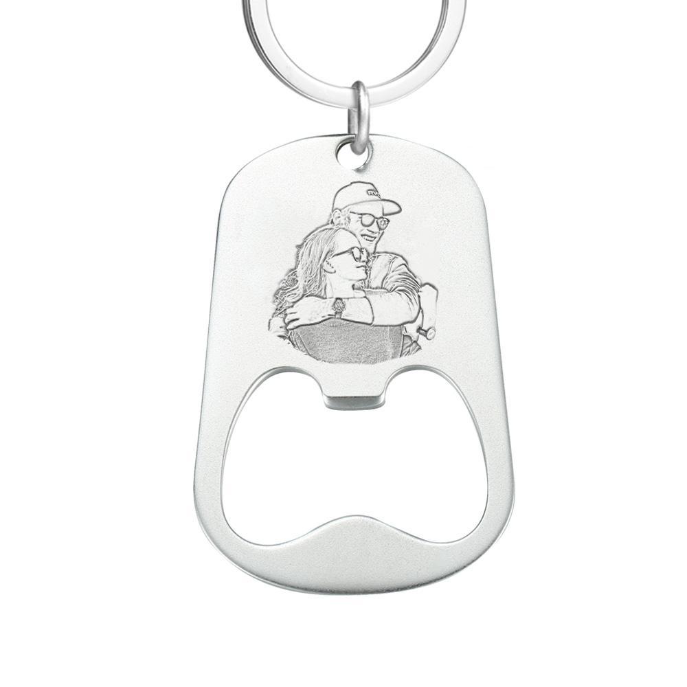 Father's Day Gift Custom Photo Engraved Keychain | Oktoberfest Beer Bottle Opener
