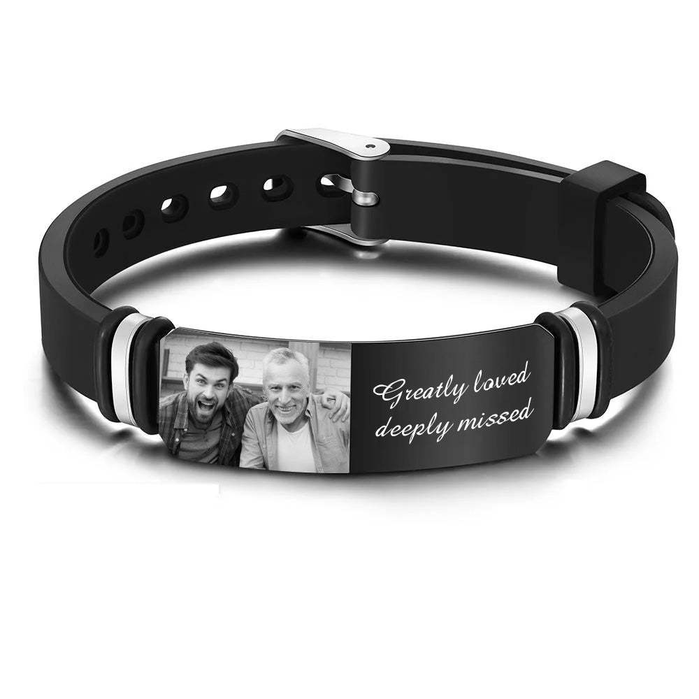 Custom Photo Engraved Bracelet Memorial Men's Gifts