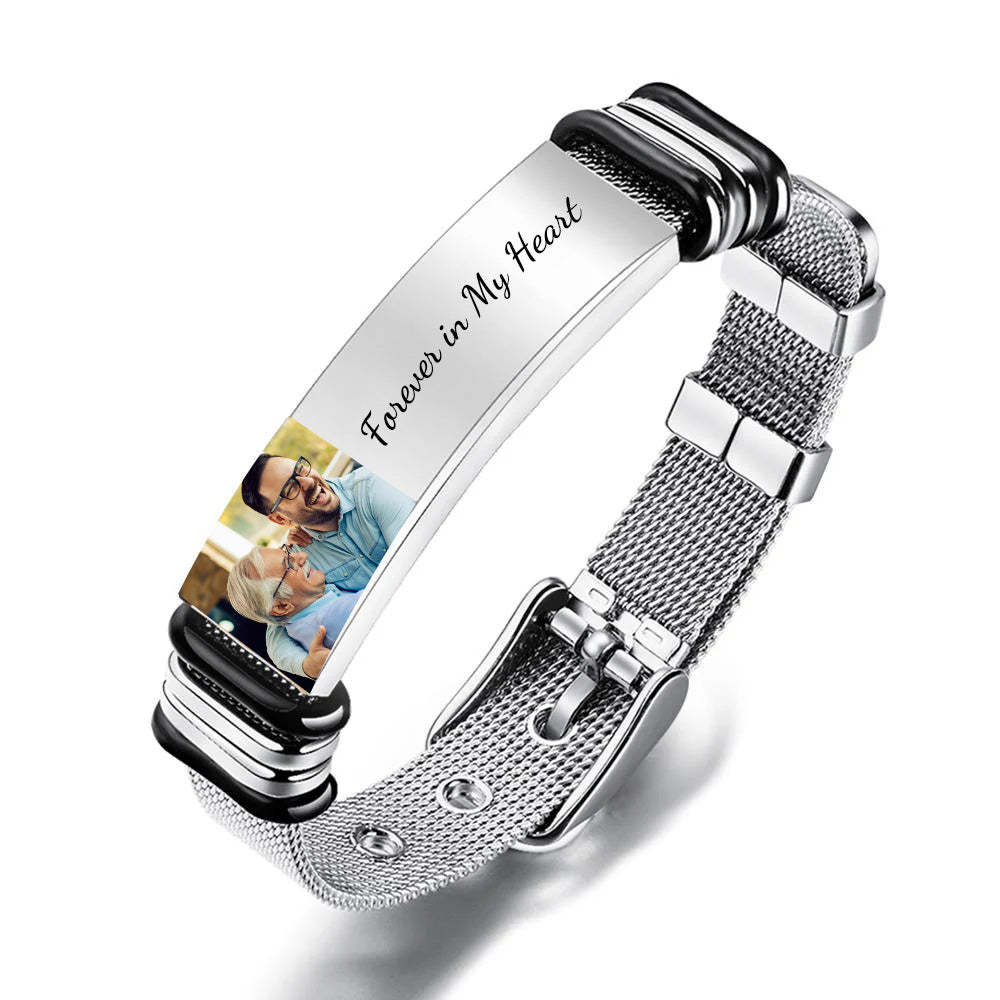 Memorial Gifts Custom Bracelet Photo Engraved Stainless Steel Bracelet