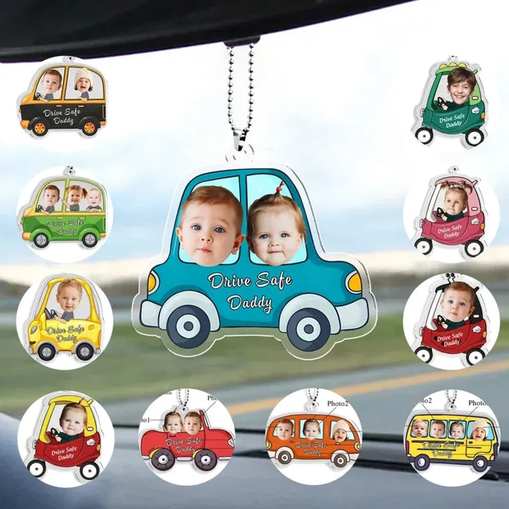 Father's Day Gift Customized Drive Safe Daddy Acrylic Car Hanger, Personalised Acrylic Car Hanger, 1st Fathers Day Gift for Husband
