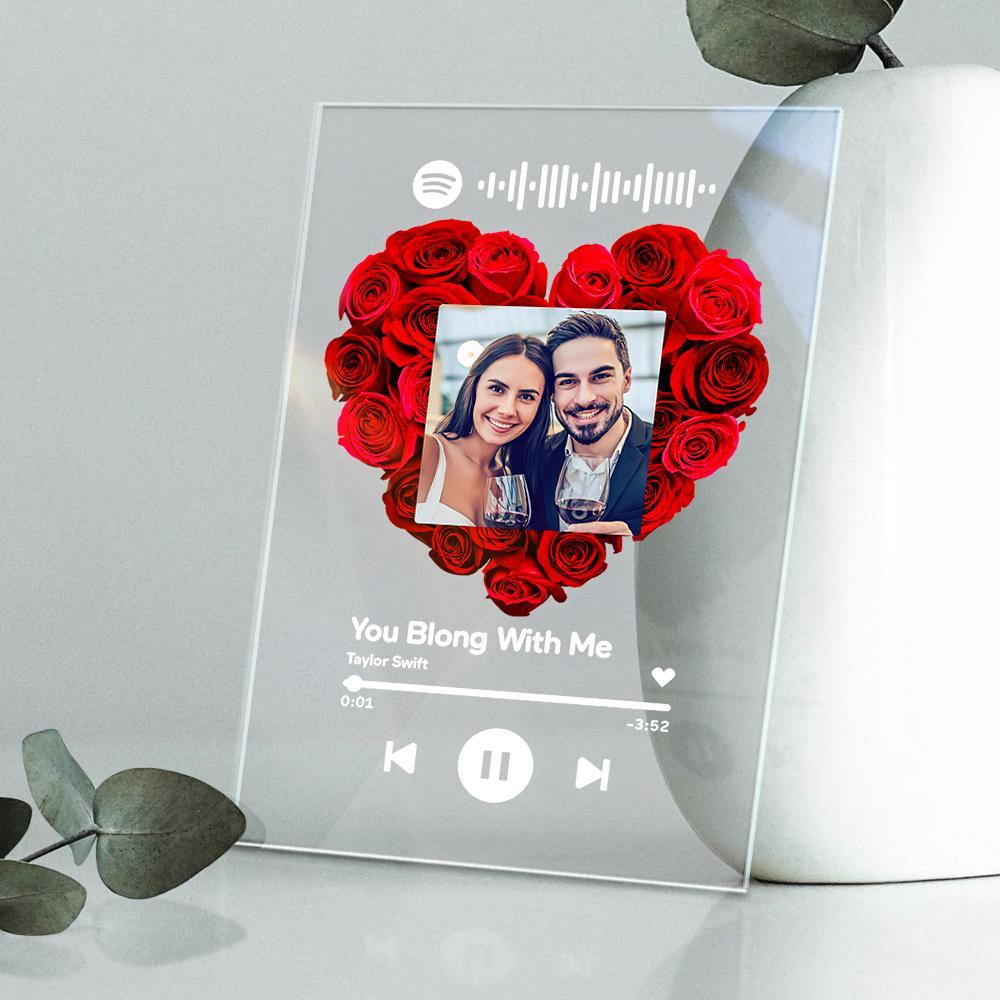 Custom Rose Spotify Plauqe Personalized Night Light Romantic & Sentimental Birthday Gifts For Boyfriend - CustomPhotoWallet