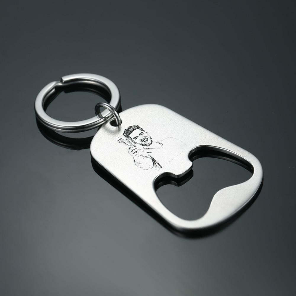 Father's Day Gift Custom Photo Engraved Keychain | Oktoberfest Beer Bottle Opener