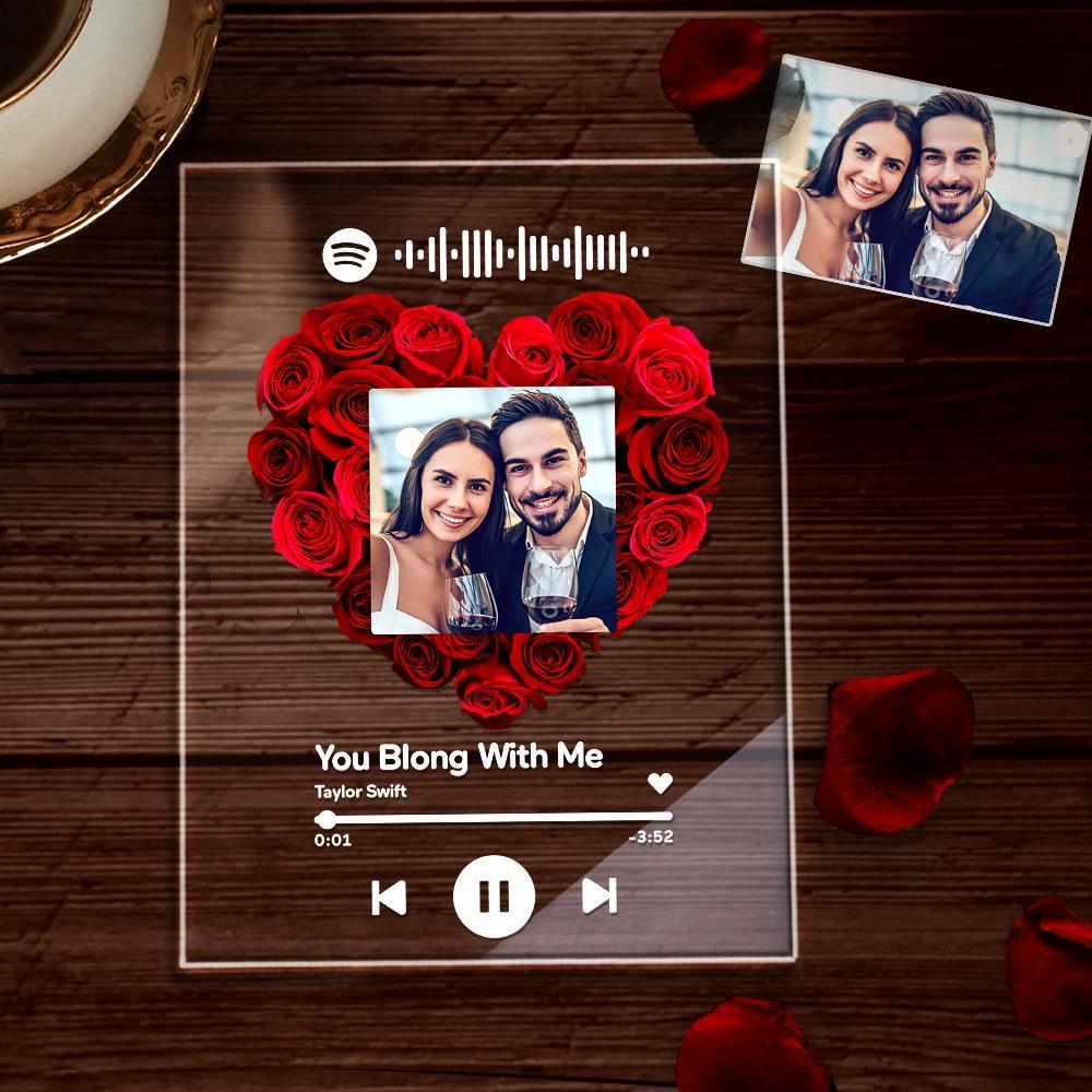 Custom Rose Spotify Plauqe Personalized Night Light Romantic & Sentimental Birthday Gifts For Boyfriend - CustomPhotoWallet