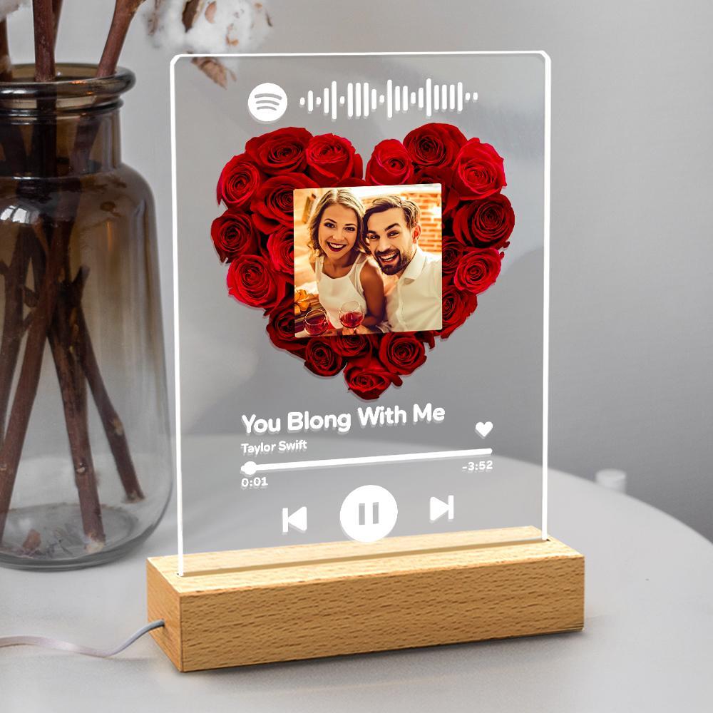 Custom Rose Spotify Plauqe Personalized Night Light Romantic & Sentimental Birthday Gifts For Boyfriend - CustomPhotoWallet