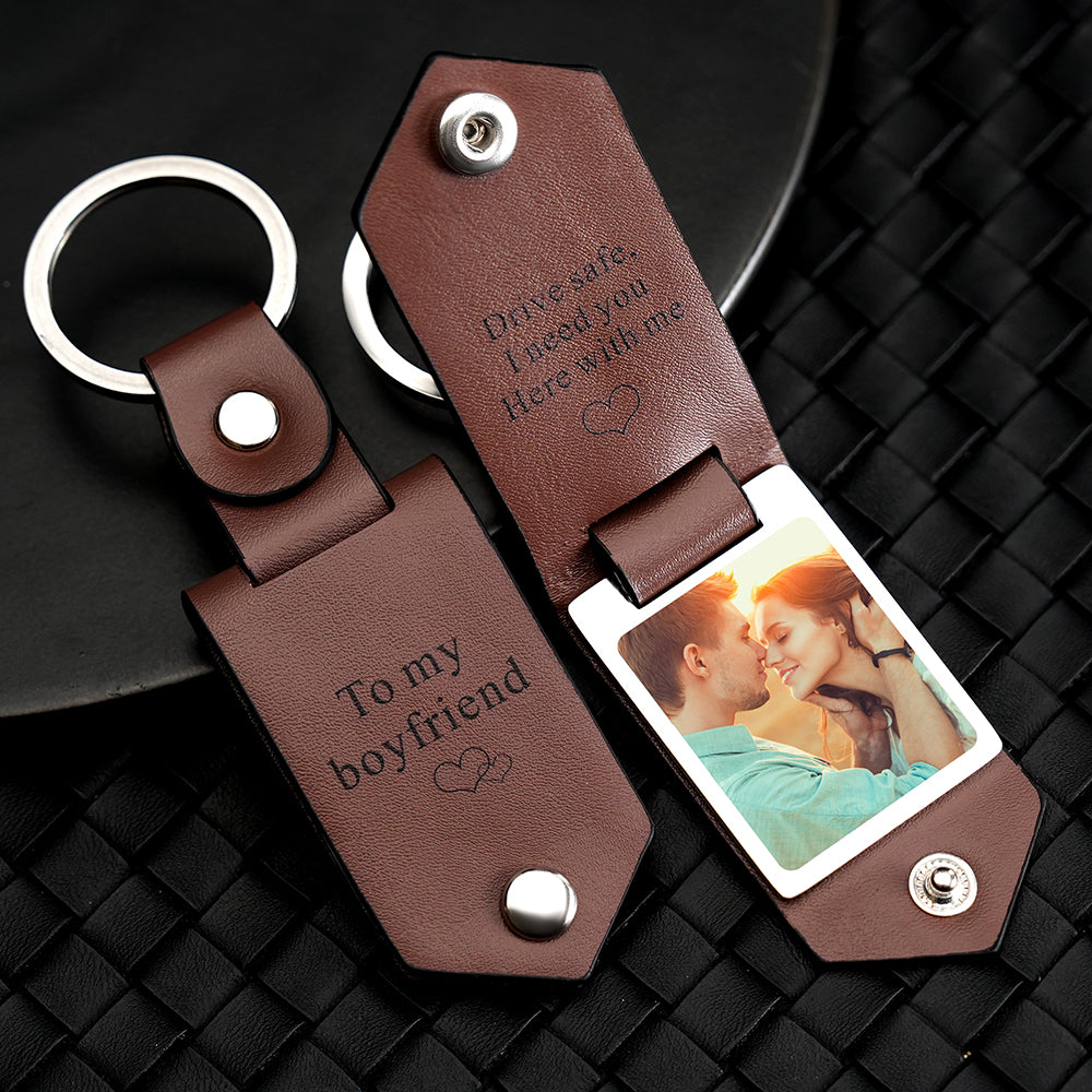 Drive Safe Keychain to My Soulmate Custom Leather Photo Text Keychain with Engraved Text