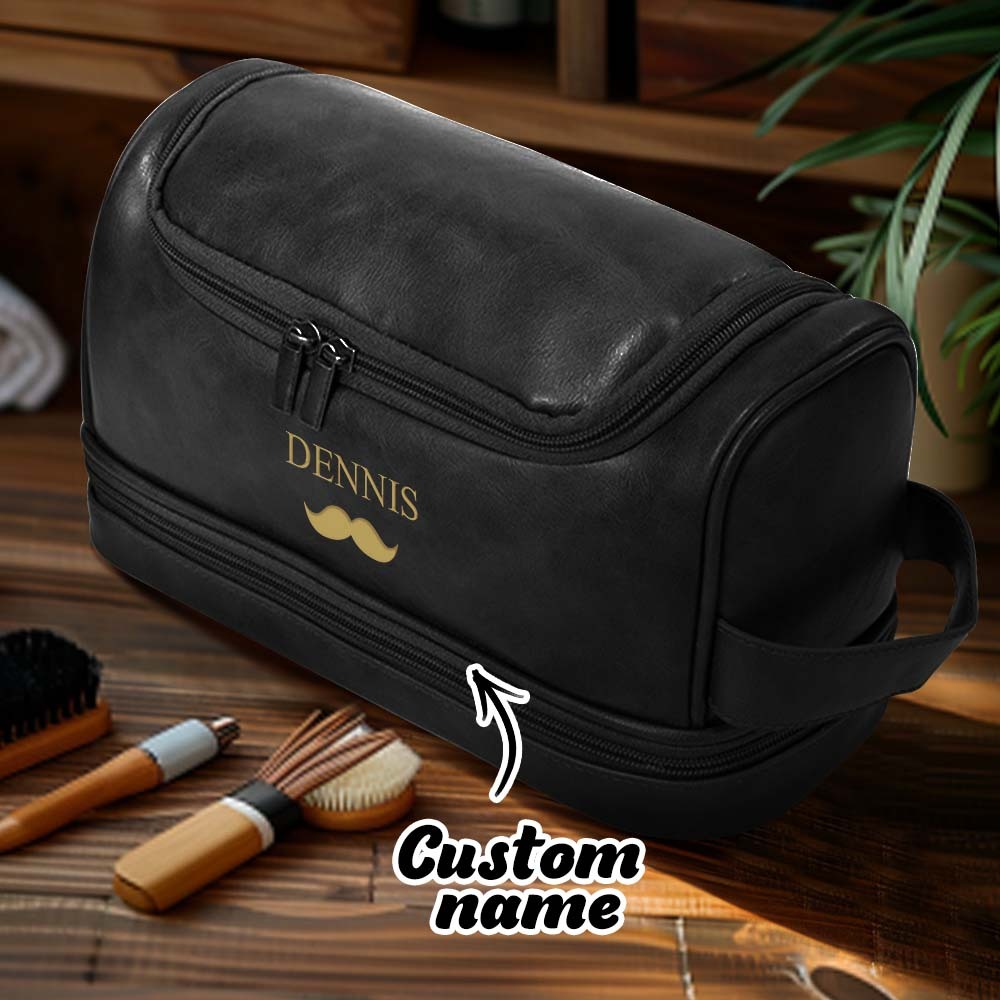 Custom Men's Leather Toiletry Bag Personalized Name Unique Gift for Dad - CustomPhotoWallet