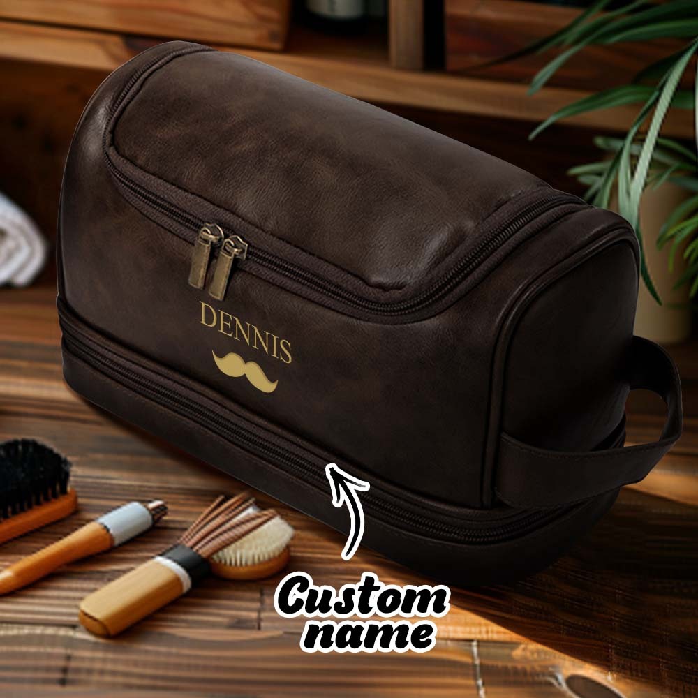Custom Men's Leather Toiletry Bag Personalized Name Unique Gift for Dad - CustomPhotoWallet