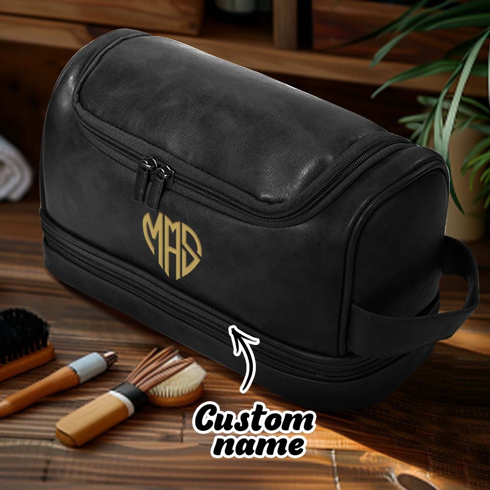 Custom Men's Leather Toiletry Bag Personalized Name Unique Gift for Dad - CustomPhotoWallet
