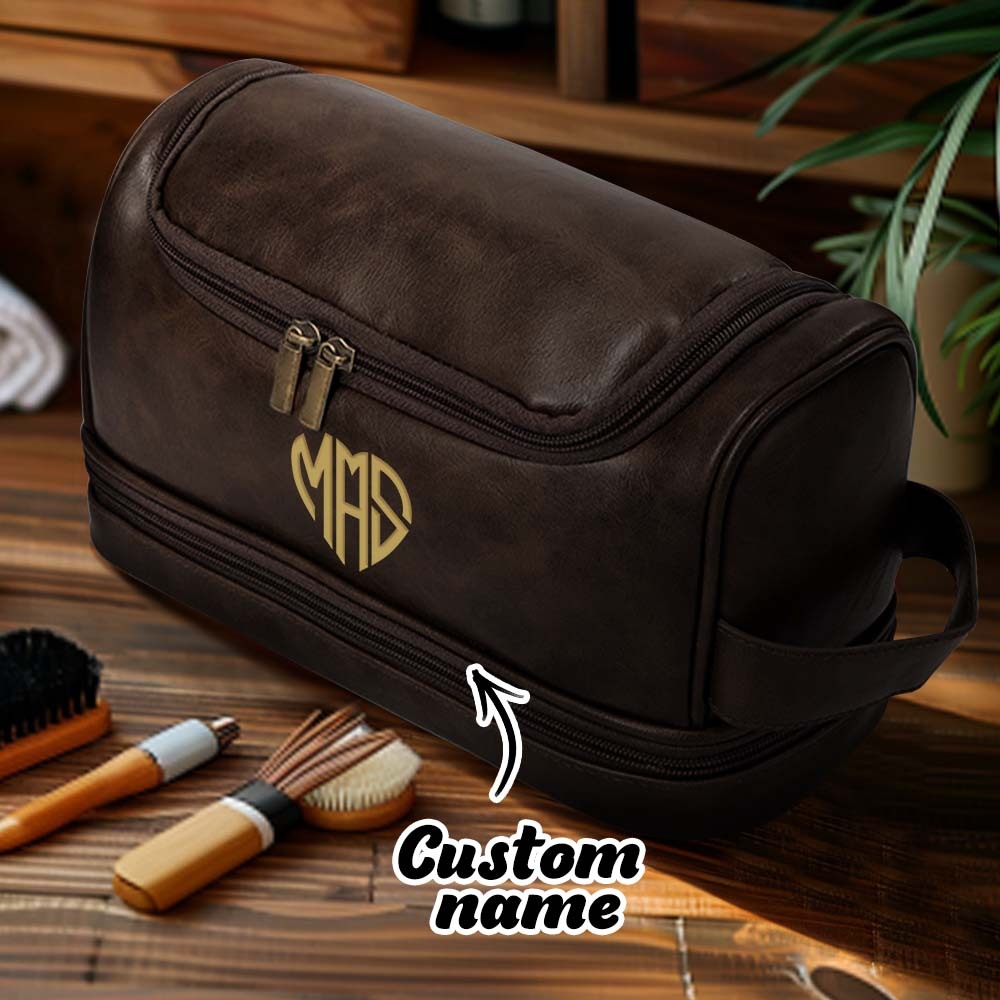 Custom Men's Leather Toiletry Bag Personalized Name Unique Gift for Dad - CustomPhotoWallet