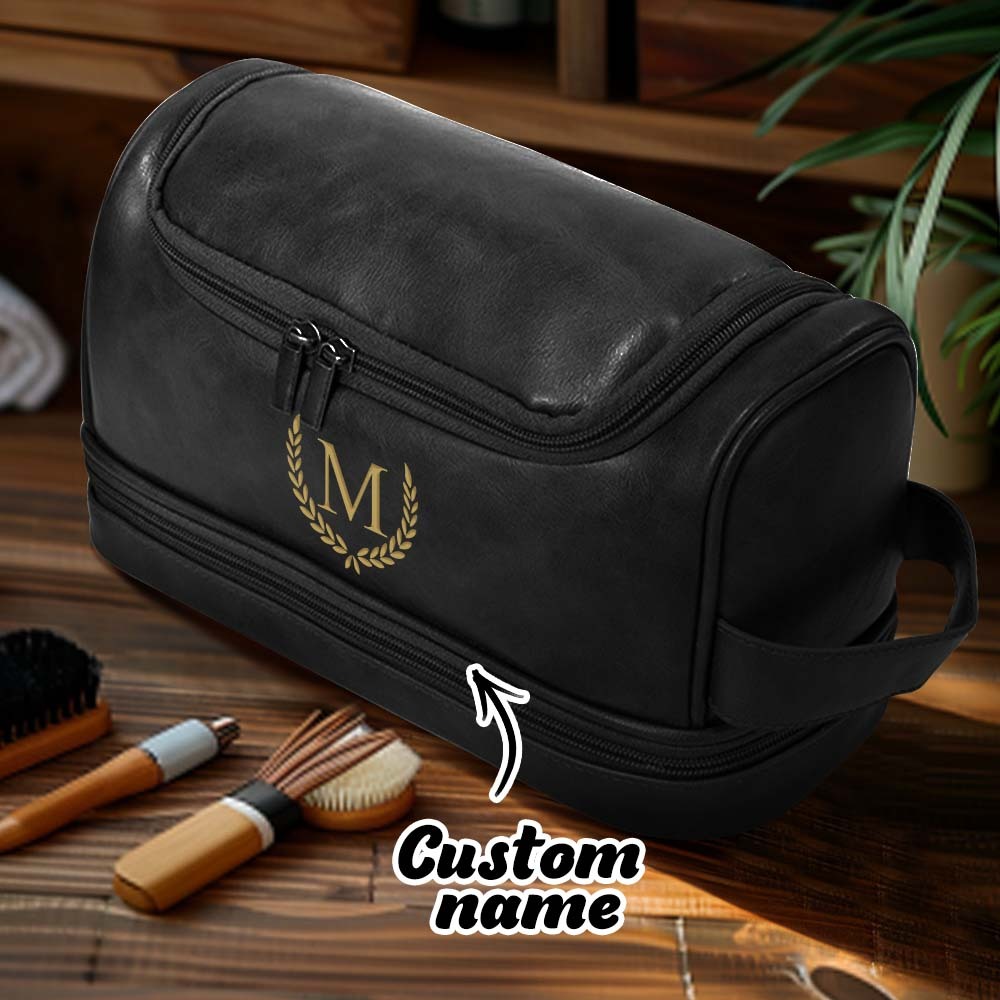 Custom Men's Leather Toiletry Bag Personalized Name Unique Gift for Dad - CustomPhotoWallet