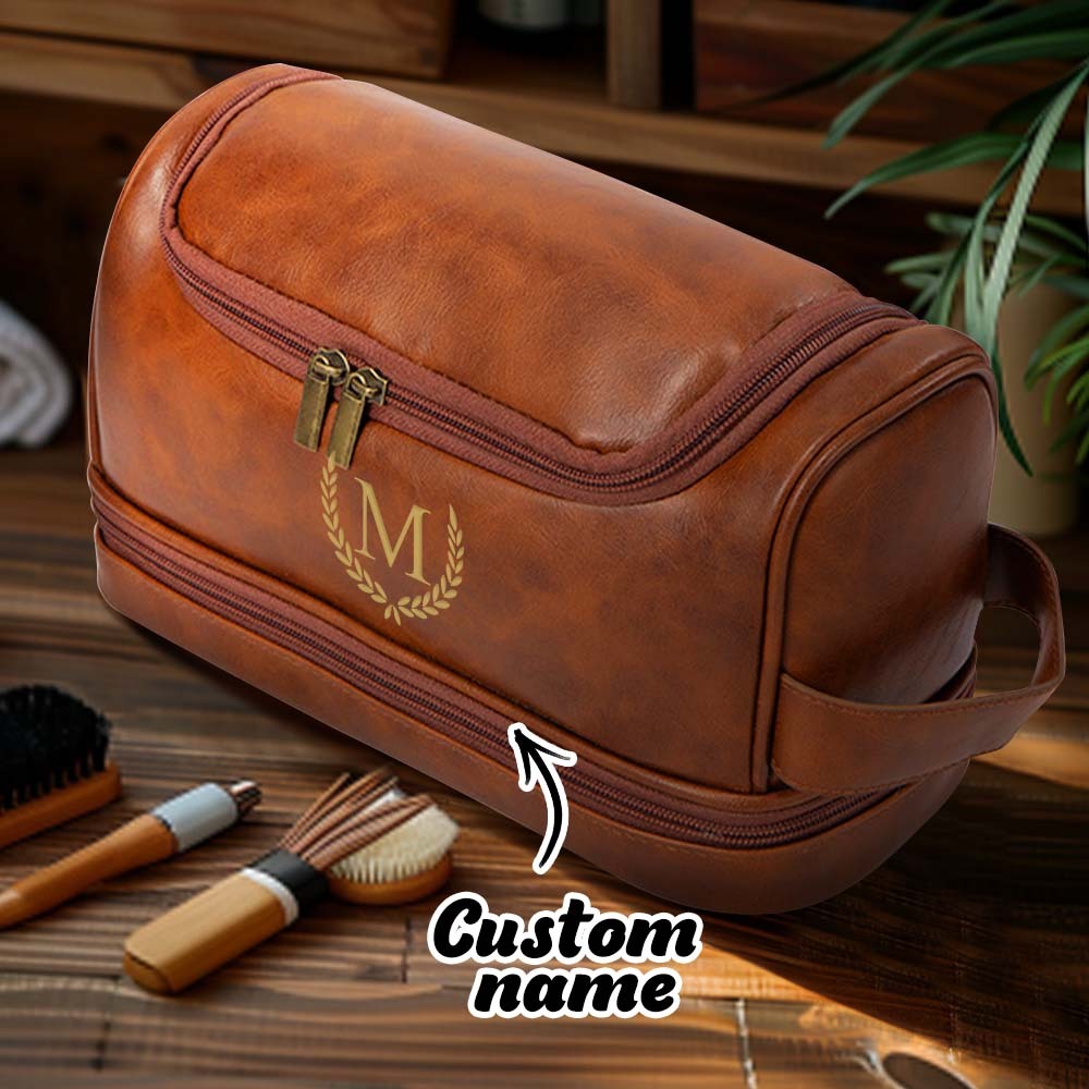 Custom Men's Leather Toiletry Bag Personalized Name Unique Gift for Dad - CustomPhotoWallet