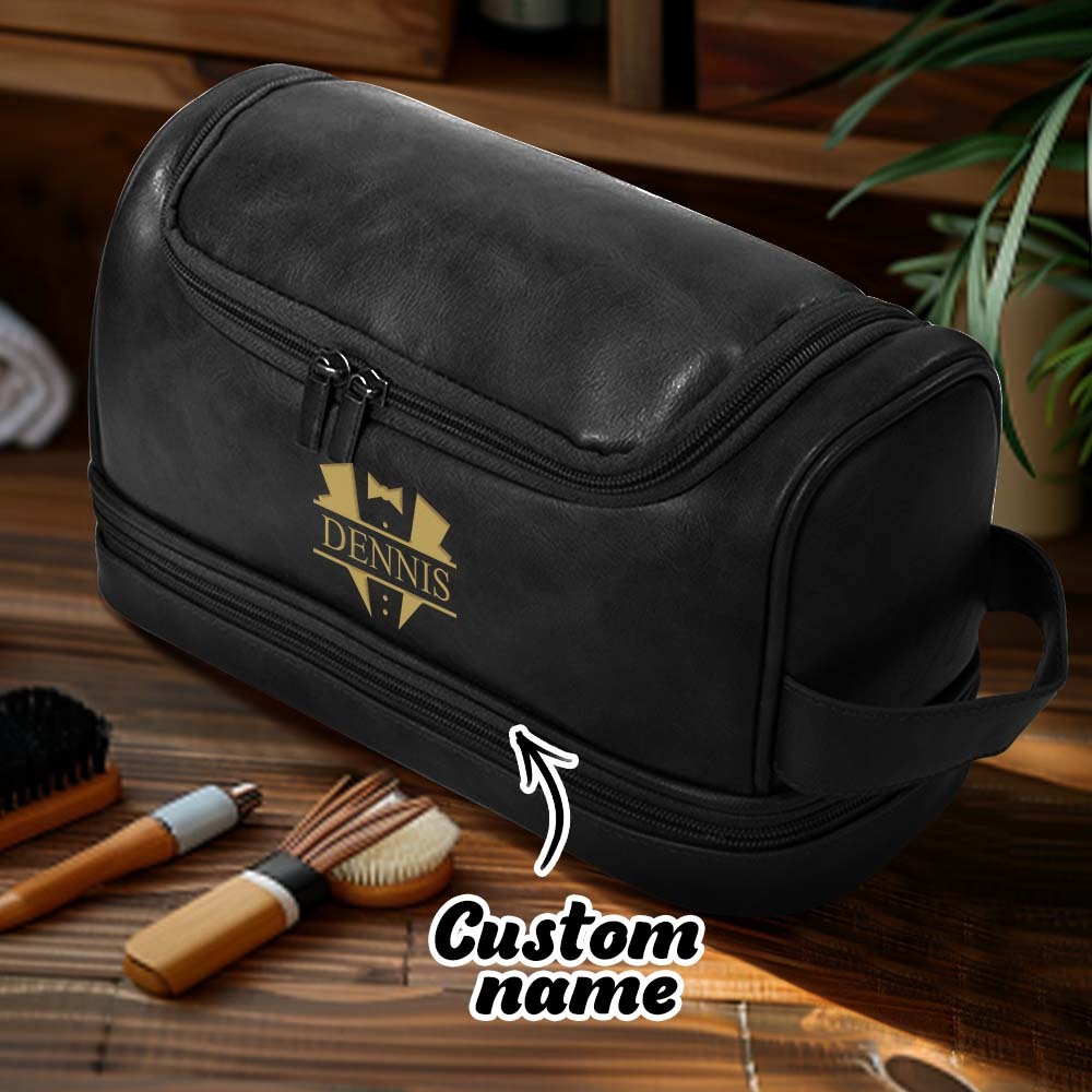 Custom Men's Leather Toiletry Bag Personalized Name Unique Gift for Dad - CustomPhotoWallet