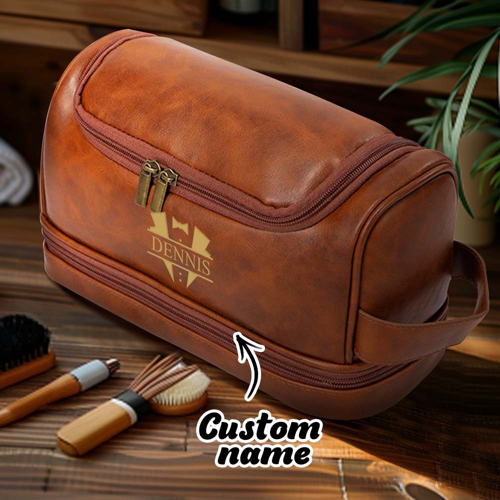 Custom Men's Leather Toiletry Bag Personalized Name Unique Gift for Dad - CustomPhotoWallet