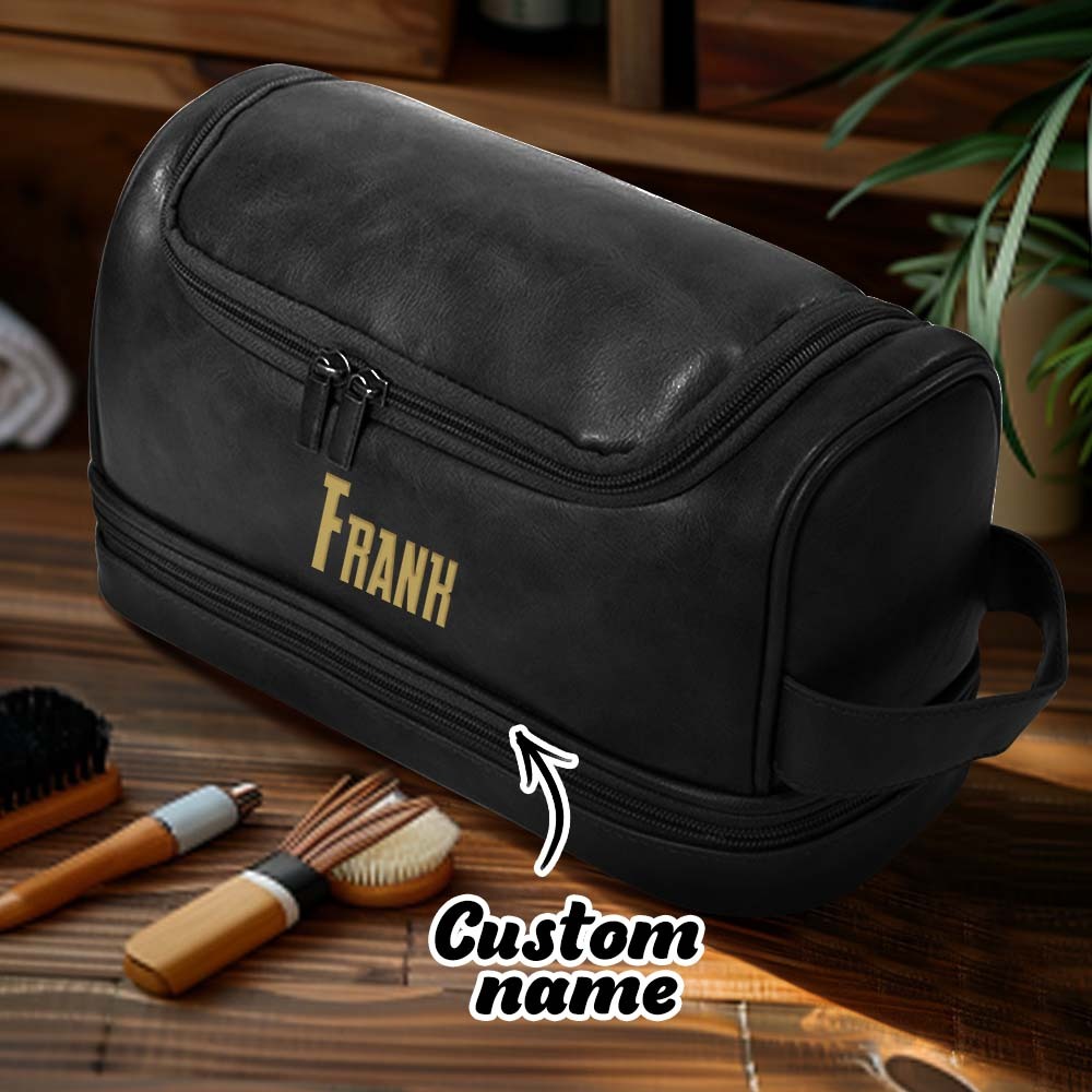 Custom Men's Leather Toiletry Bag Personalized Name Unique Gift for Dad - CustomPhotoWallet