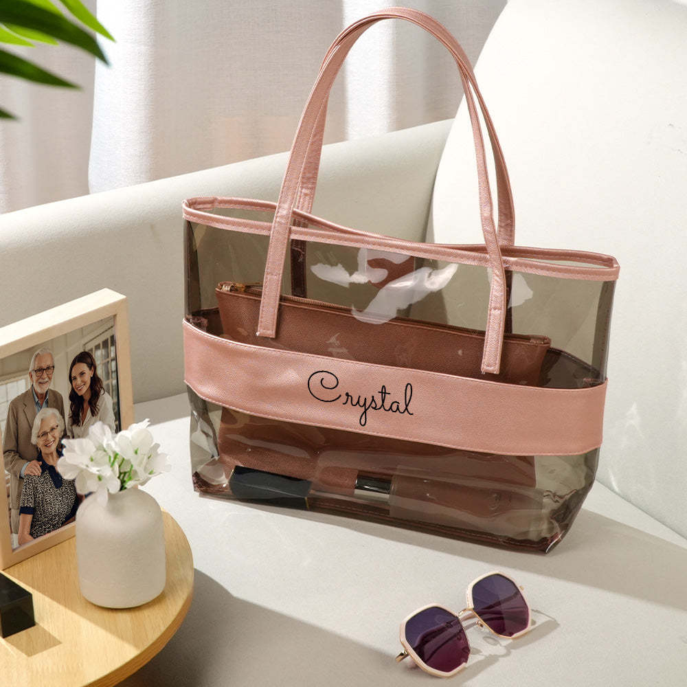 Personalized Name Clear Tote Bag Travel Accessories Birthday Gift for Her -